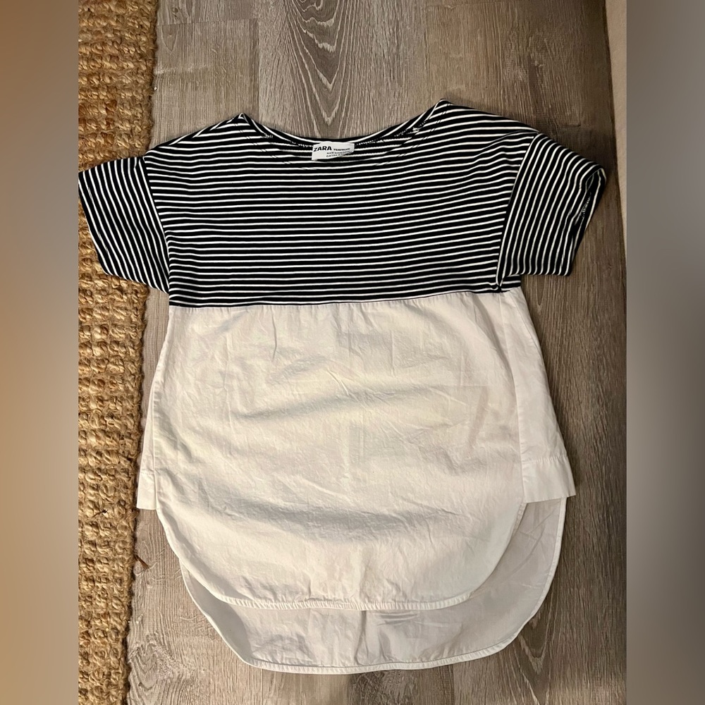 Zara Striped Top with Poplin Bottom - Navy & White
